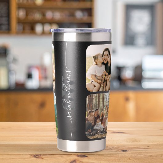 モノグラムパーソナライズされた名6フォトコラージュ 保温保冷タンブラー