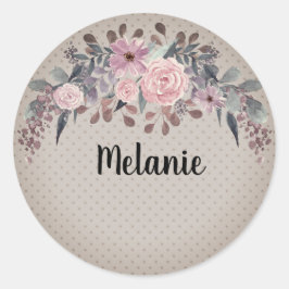 モノグラムパーソナライズされた文字水彩花フローラ ラウンドシール