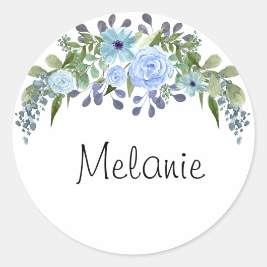モノグラムパーソナライズされた文字水彩花フローラ ラウンドシール (正面)