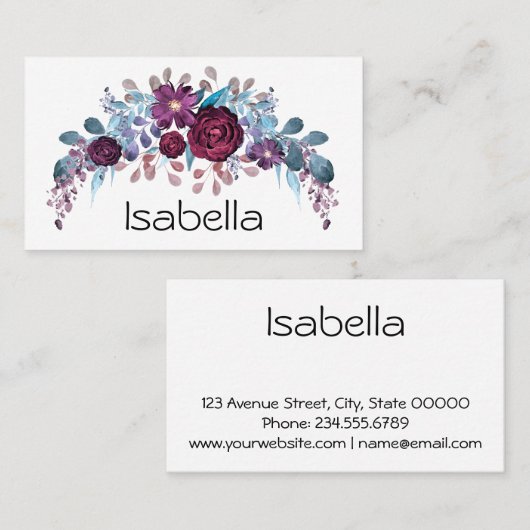 モノグラムパーソナライズされた文字水彩花フローラ 名刺 (正面/裏面)