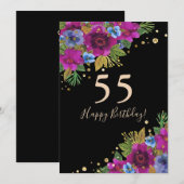 モノグラムパーソナライズされた文字水彩花フローラ 招待状 (正面/裏面)