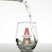 モノグラムパーソナライズされた文字Aピンキヒョウ柄 ステムなしワイングラス