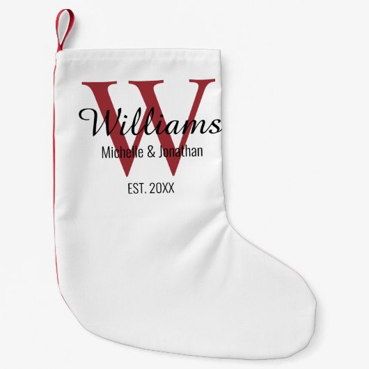 モノグラムパーソナライズされた新婚レッド スモールクリスマスストッキング (正面)