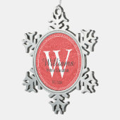 モノグラムパーソナライズされた新着赤フローラ スノーフレークピューターオーナメント (右)