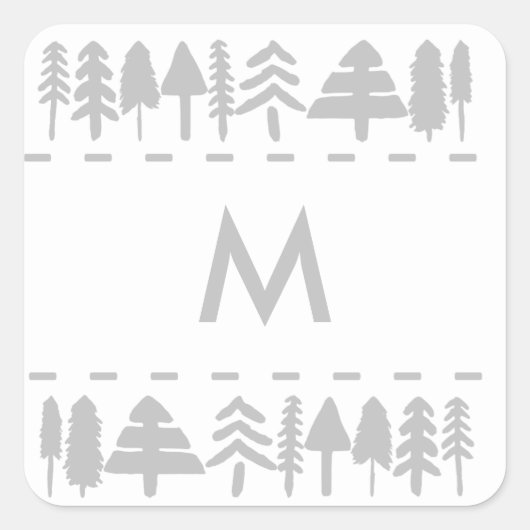 モノグラムパーソナライズされた松の木正方形ステッカー スクエアシール (正面)