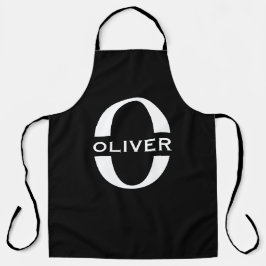 モノグラムパーソナライズされた白黒の名前 エプロン