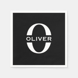 モノグラムパーソナライズされた白黒の名前 スタンダードカクテルナプキン