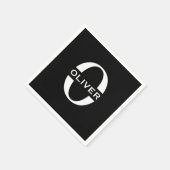 モノグラムパーソナライズされた白黒の名前 スタンダードカクテルナプキン (角)