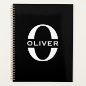 モノグラムパーソナライズされた白黒の名前 プランナー手帳 (正面)