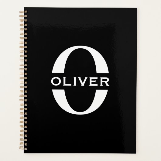 モノグラムパーソナライズされた白黒の名前 プランナー手帳 (正面)
