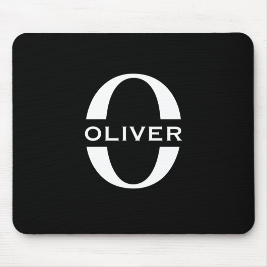 モノグラムパーソナライズされた白黒の名前 マウスパッド (正面)