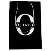 モノグラムパーソナライズされた白黒の名前 ミディアムペーパーバッグ (正面)