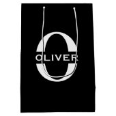 モノグラムパーソナライズされた白黒の名前 ミディアムペーパーバッグ (裏面)