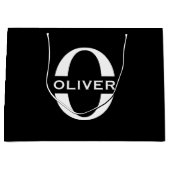 モノグラムパーソナライズされた白黒の名前 ラージペーパーバッグ (正面)