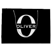 モノグラムパーソナライズされた白黒の名前 ラージペーパーバッグ (裏面)