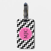 モノグラムパーソナライズされた白黒ジグザグ ラゲッジタグ (裏面縦)