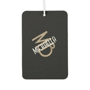 モノグラムパーソナライズされた白黒ベージュタン名 カーエアーフレッシュナー