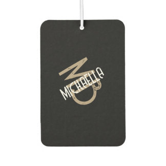 モノグラムパーソナライズされた白黒ベージュタン名 カーエアーフレッシュナー