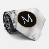 モノグラムパーソナライズされた白黒マーブルタイ ネクタイ (ロール)