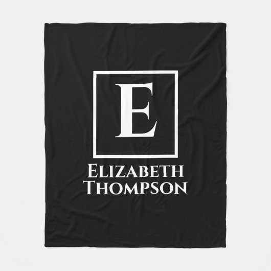 モノグラムパーソナライズされた白黒ミニマリスト フリースブランケット (正面)
