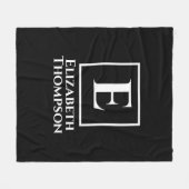 モノグラムパーソナライズされた白黒ミニマリスト フリースブランケット (正面(横))