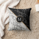 モノグラムパーソナライズされた白黒大理石枕 クッション (ブランケット)