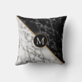 モノグラムパーソナライズされた白黒大理石枕 クッション (裏面)
