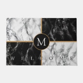 モノグラムパーソナライズされた白黒大理石模様 ドアマット (正面)