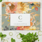 モノグラムパーソナライズされた秋秋フローラ自然 キッチンタオル (折り畳み)