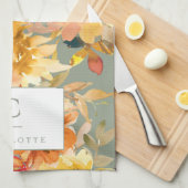 モノグラムパーソナライズされた秋秋フローラ自然 キッチンタオル (四つ折り)