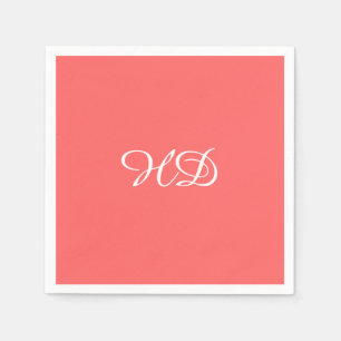 モノグラムパーソナライズされた紙ナプキン   珊瑚色 スタンダードカクテルナプキン