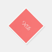 モノグラムパーソナライズされた紙ナプキン | 珊瑚色 スタンダードカクテルナプキン (角)