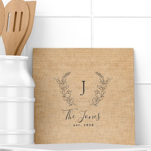 モノグラムパーソナライズされた素朴なキッチンファミリー名 タイル