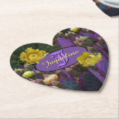 モノグラムパーソナライズされた紫サボテン黄色の花 ペーパーコースター (アングル)