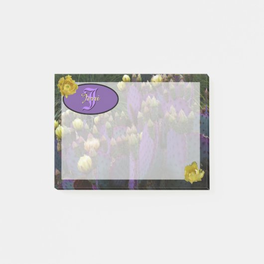 モノグラムパーソナライズされた紫サボテン黄色の花 ポストイット (正面)