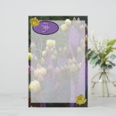 モノグラムパーソナライズされた紫サボテン黄色の花 便箋 (スタンド正面)