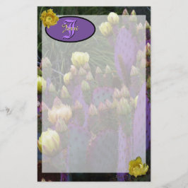 モノグラムパーソナライズされた紫サボテン黄色の花 便箋