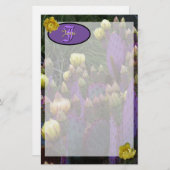 モノグラムパーソナライズされた紫サボテン黄色の花 便箋 (正面/裏面)