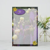 モノグラムパーソナライズされた紫サボテン黄色の花 便箋 (スタンド正面)