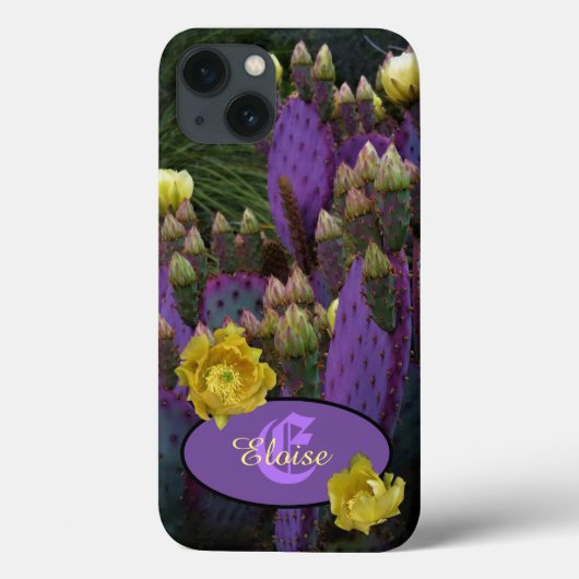 モノグラムパーソナライズされた紫サボテン黄色の花 Case-Mate iPhoneケース (裏面)