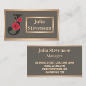 モノグラムパーソナライズされた編集可能文字赤い花flo 名刺 (正面/裏面)