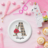 モノグラムパーソナライズされた編集可能A文字赤花f ペーパープレート (パーティー)