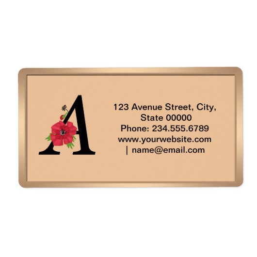 モノグラムパーソナライズされた編集可能A文字赤花f ラベル (正面)