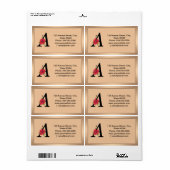 モノグラムパーソナライズされた編集可能A文字赤花f ラベル (フルシート)