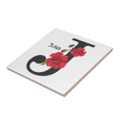 モノグラムパーソナライズされた編集可能J文字赤花 タイル (側面)