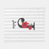 モノグラムパーソナライズされた編集可能J文字赤花f フリースブランケット (正面(横))