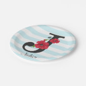 モノグラムパーソナライズされた編集可能J文字赤花f ペーパープレート (アングル)