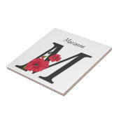 モノグラムパーソナライズされた編集可能M文字赤花 タイル (側面)