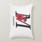 モノグラムパーソナライズされた編集可能M文字赤花f アクセントクッション (正面(垂直))