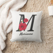 モノグラムパーソナライズされた編集可能M文字赤花f クッション (ブランケット)